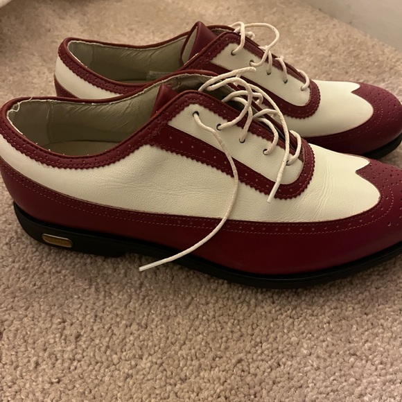 FootJoy DryJoys ECL Leather Golf Shoes Mens 9 Medium Red White Spiked - Picture 3 of 11
